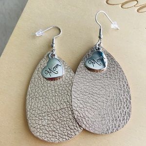 Leather “mom” earring with silver charm